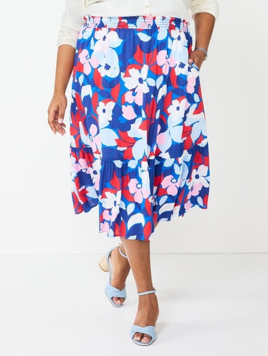 Draper James Dresses & Skirts - Draper James RSVP Blue Floral Tiered Midi Skirt with Red and Pink Accents NWOT